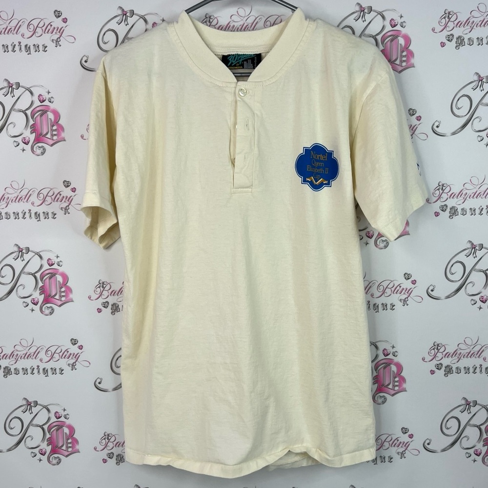 North queen Elizabeth II cup tshirt tee button up vintage Men's Cream Shirt